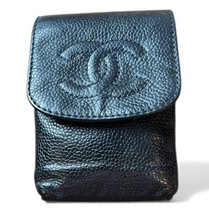CHANEL Black Textured Leather Case